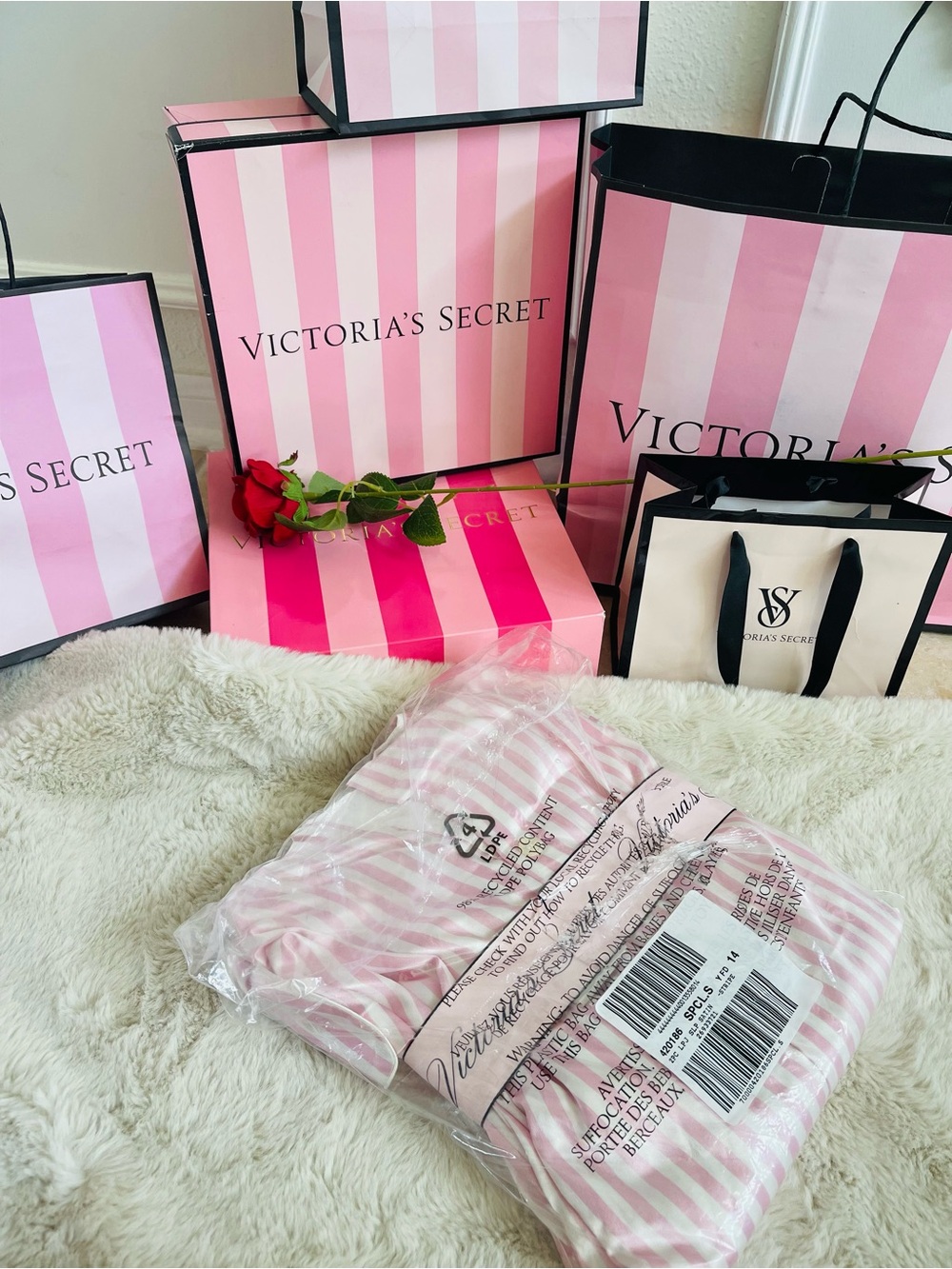 Victoria Secret Iconic Signature Pink Striped Satin Pajama Set - Light Pink - Picture 12 of 15